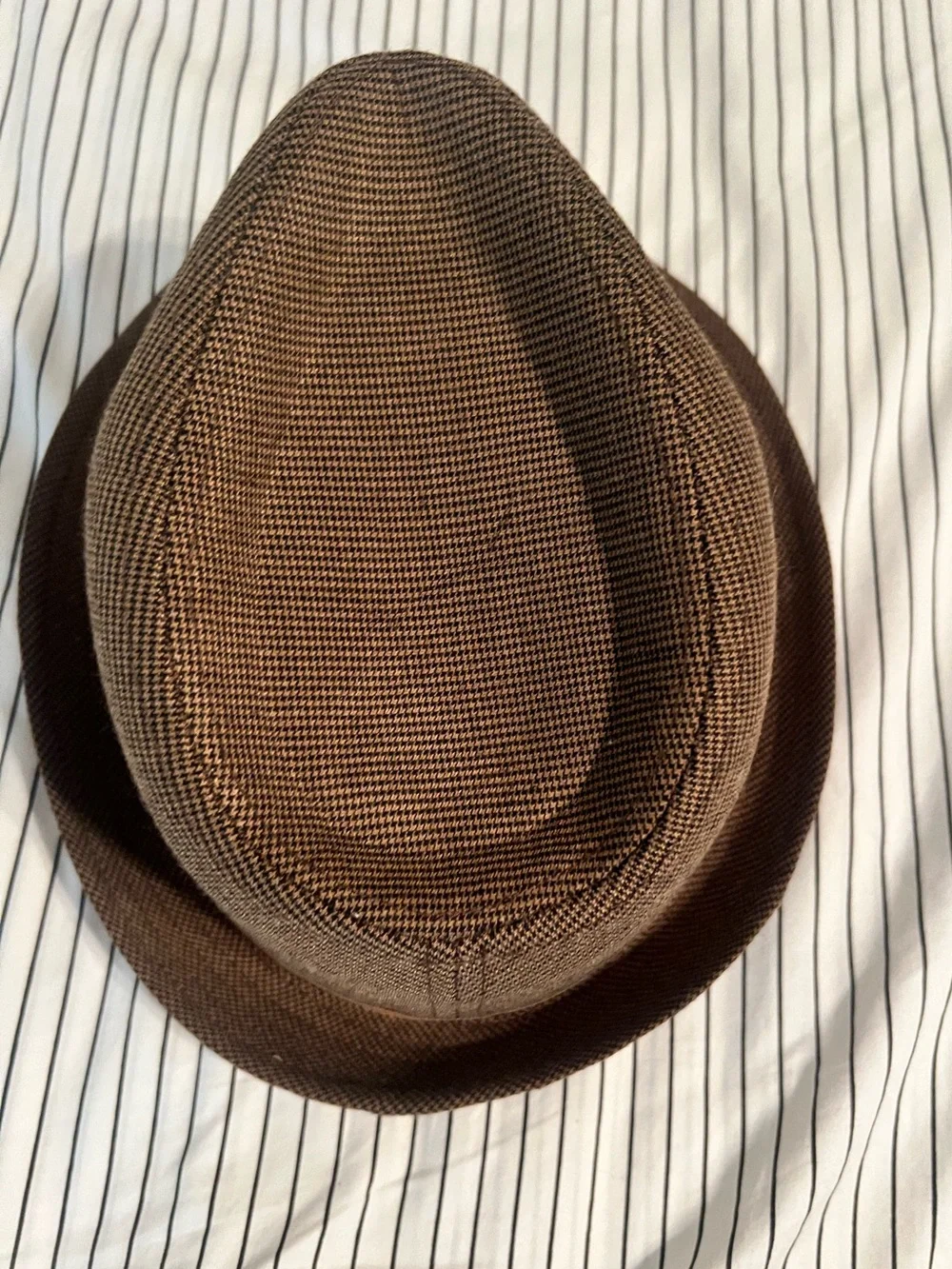 BDG Urban Outfitters Y2K Houndstooth Fedora Hat With Brown Grosgrain Band